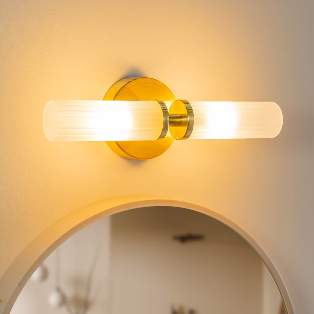 ValueLights Canya Matte Gold 2 Way Up Down Frosted Reeded Glass LED Wall Light Image 2