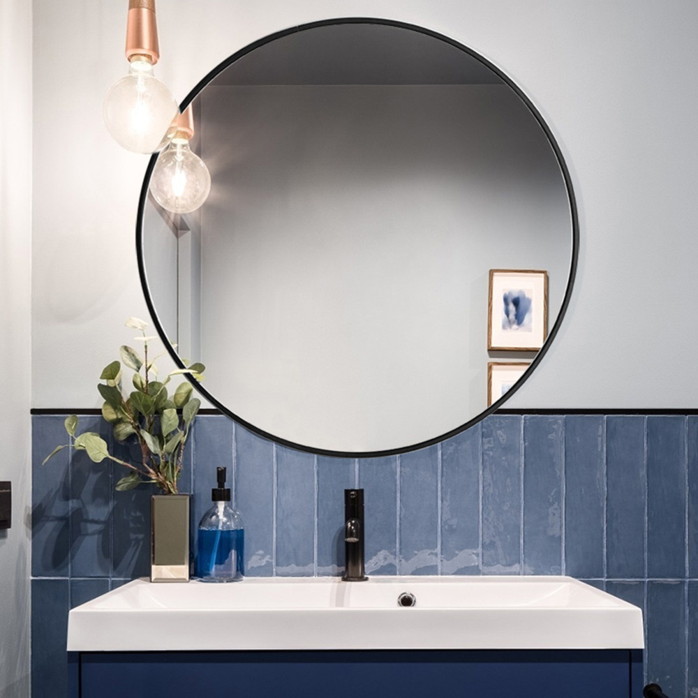 Living And Home CD0238 Black Metal Frame Nordic Wall Mounted Bathroom Mirror 60cm Image 4