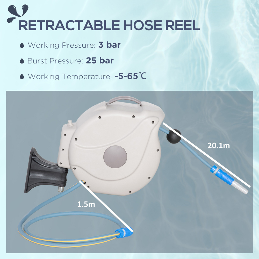 Outsunny Auto Rewind Retractable Hose Reel with Wall Mounted Bracket 20m + 1.5m Image 4