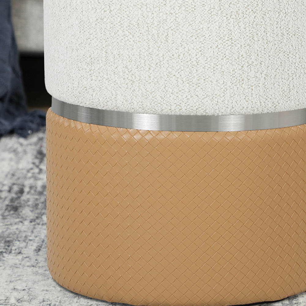 Portland Cream and Brown Round Ottoman Footstool Set of 2 Image 4