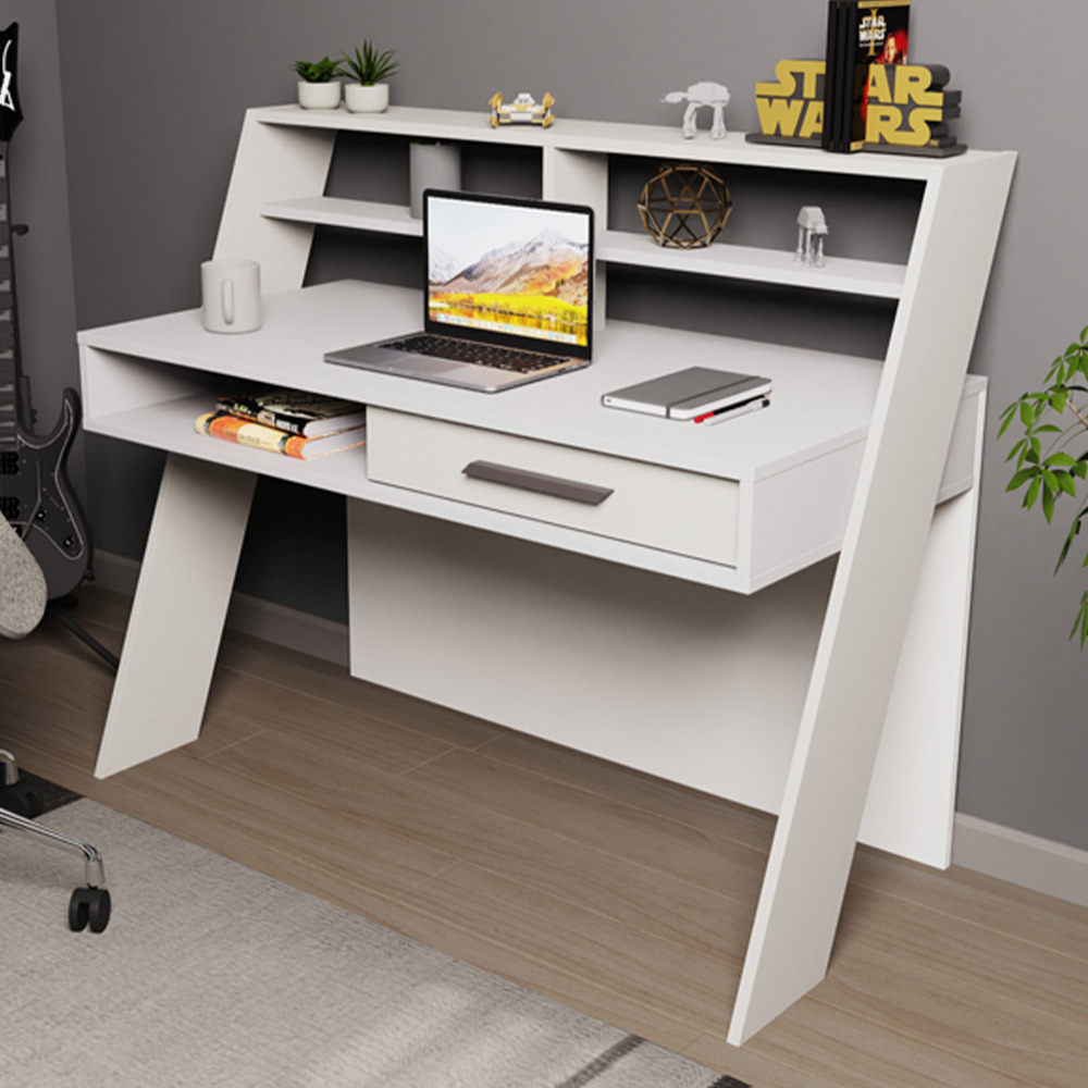Decorotika Soho Single Drawer 5 Shelf Computer Desk White Image 1