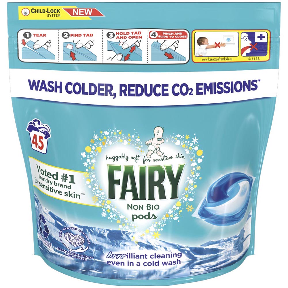 Fairy Non Bio Pods Washing Liquid Capsules for Sensitive Skin 45 Washes Image 1