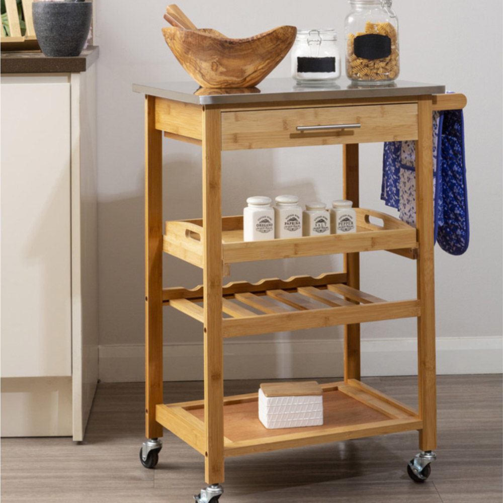 Premier Housewares Bamboo Kitchen Trolley with One Drawer Image 2