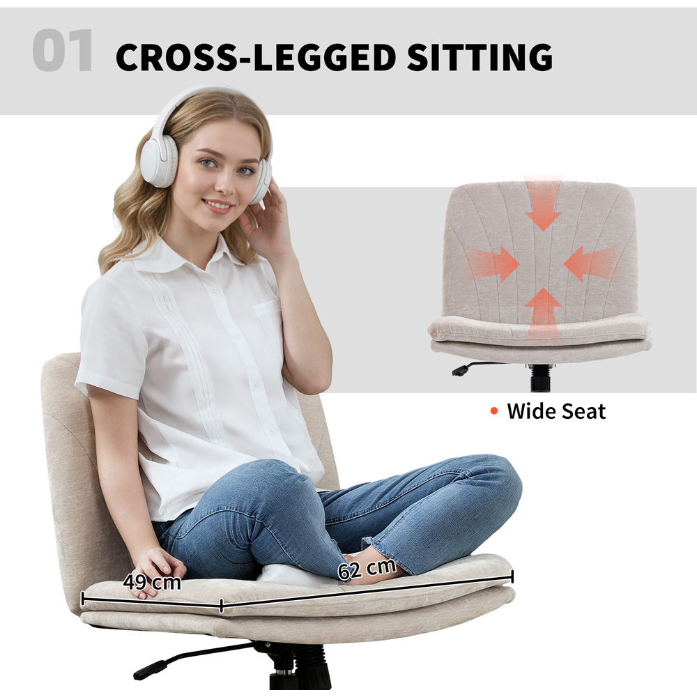 Portland Beige Criss Cross Armless Wide Swivel Office Chair Image 7