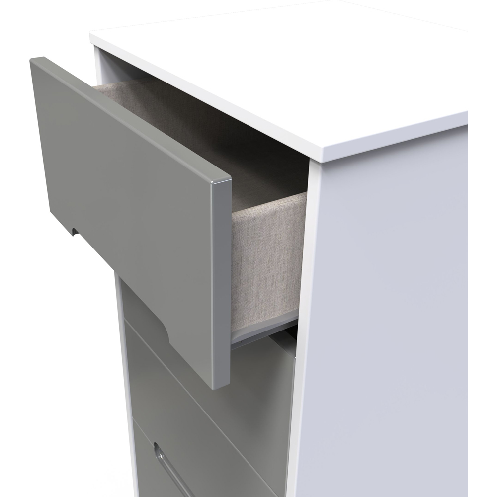 Crowndale Monaco 5 Drawer Grey Gloss and White Tall Bedside Cabinet Ready Assembled Image 6