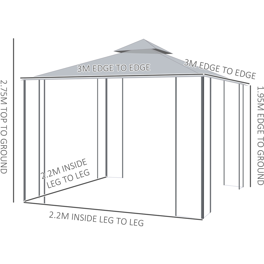 Outsunny 3 x 3m 2-Tier Grey Gazebo with Mesh Curtains Image 9