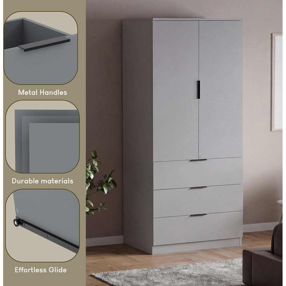 VIDA DESIGNS Trega 2 Door 3 Drawer Grey Wardrobe Image 6