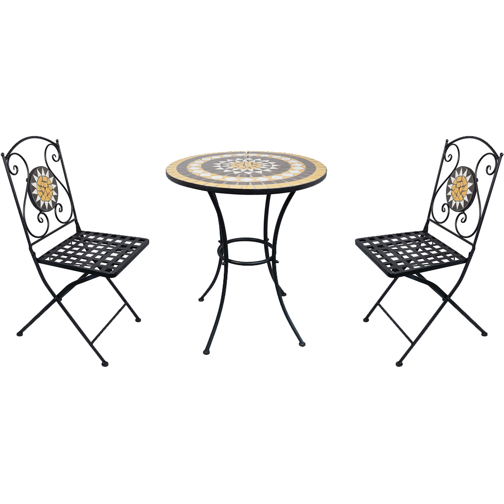 Best4 2 Seater Black and Yellow Mosaic Cast Iron Garden Bistro Set Image 2