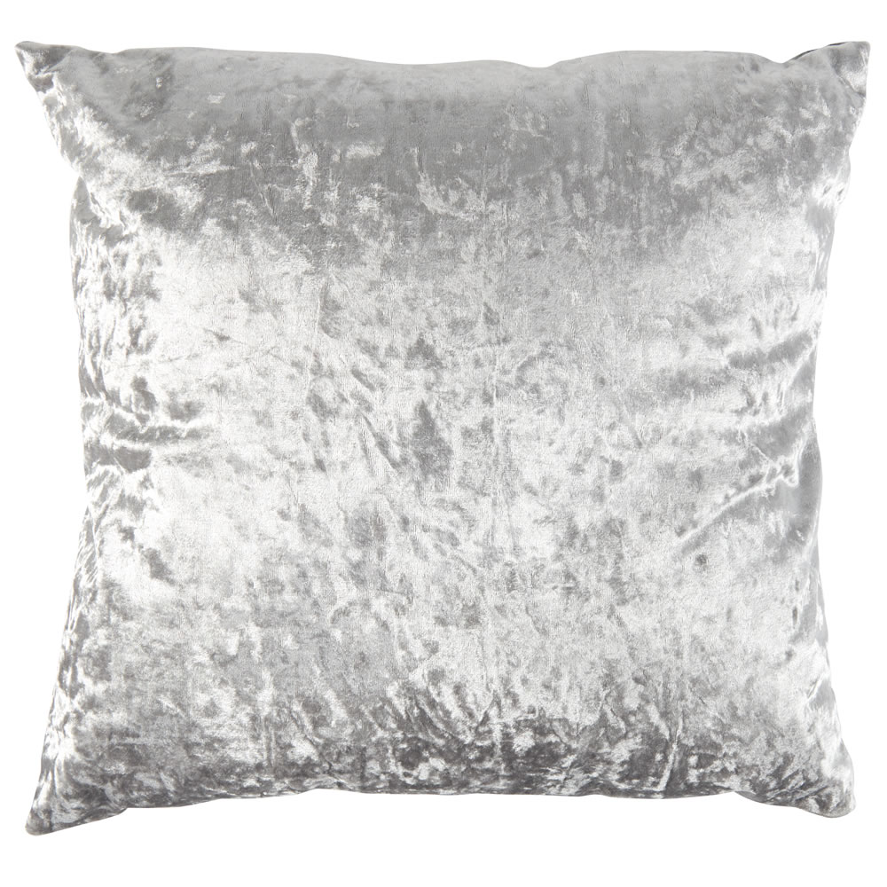 Wilko Silver Crushed Velvet Cushion 43 x 43cm Image 1