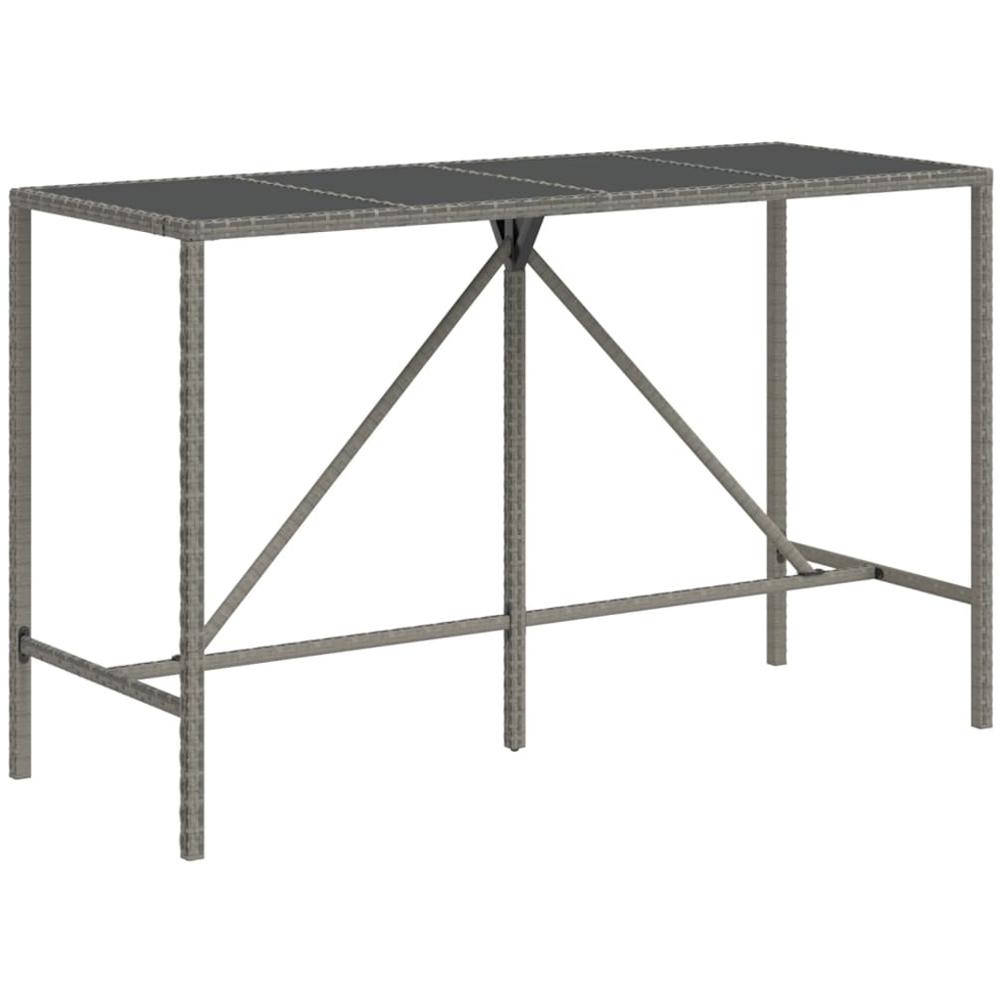 vidaXL Grey Polyrattan Glass Top Bar Table 110 x 70 x 180cm Image 2