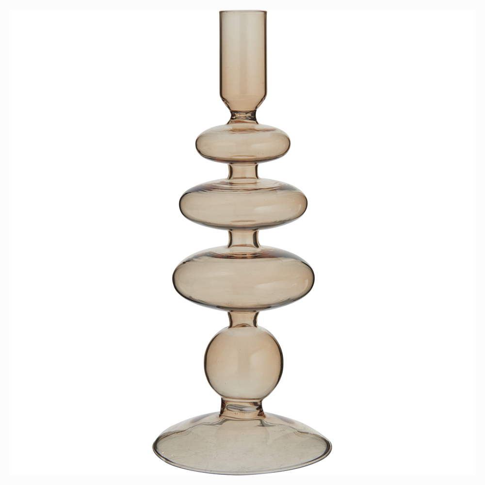 Wilko Large Curvy Smoked Glass Pillar Candle Holder Image 2