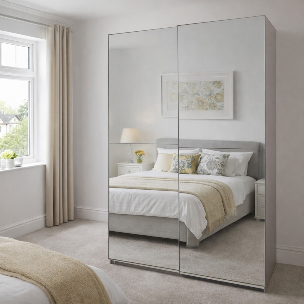 TJ'S Quba 2 Sliding Door White Full Mirrored Wardrobe Image 5