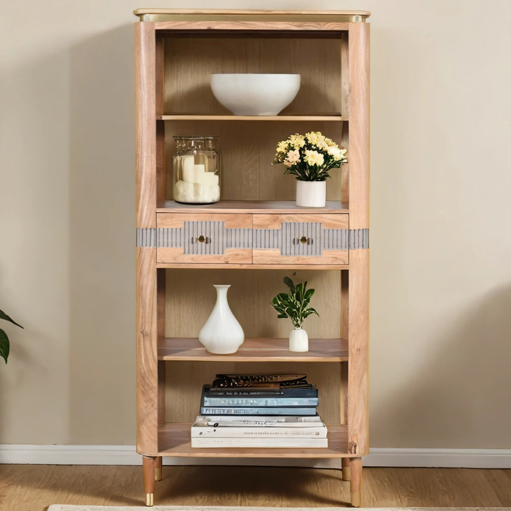 Brooklyn Wilton 2 Drawer 4 Shelf Acacia Wood Open Bookcase Image 1