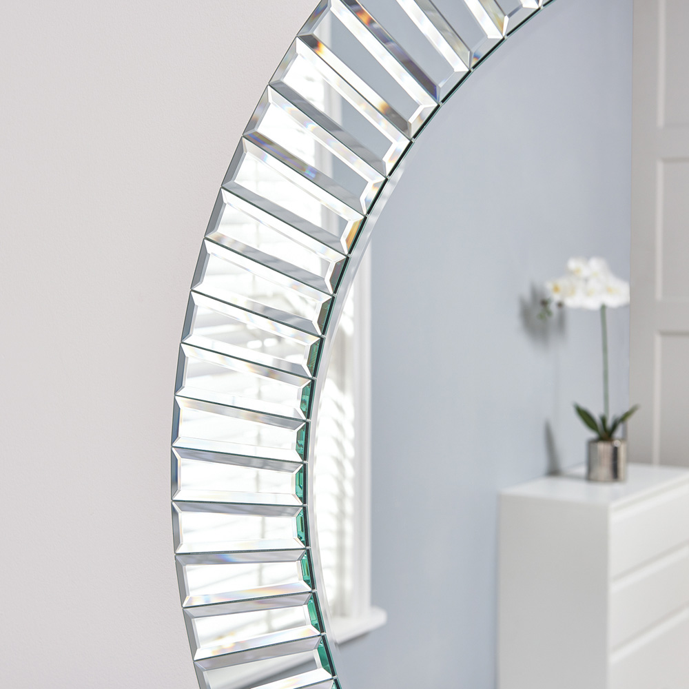 Silver Bevelled All Glass Round Mirror 100cm Image 3