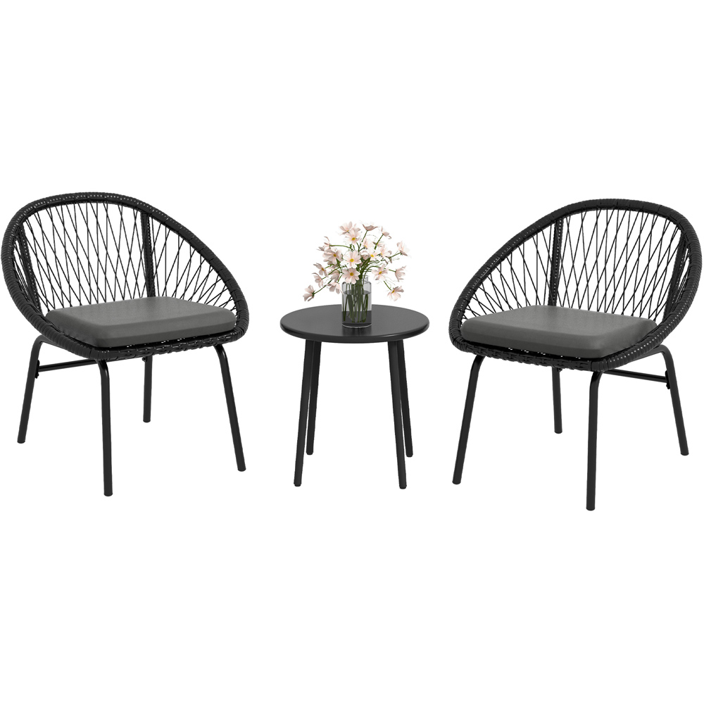 Outsunny Rattan Effect 2 Seater Bistro Set Black Image 2