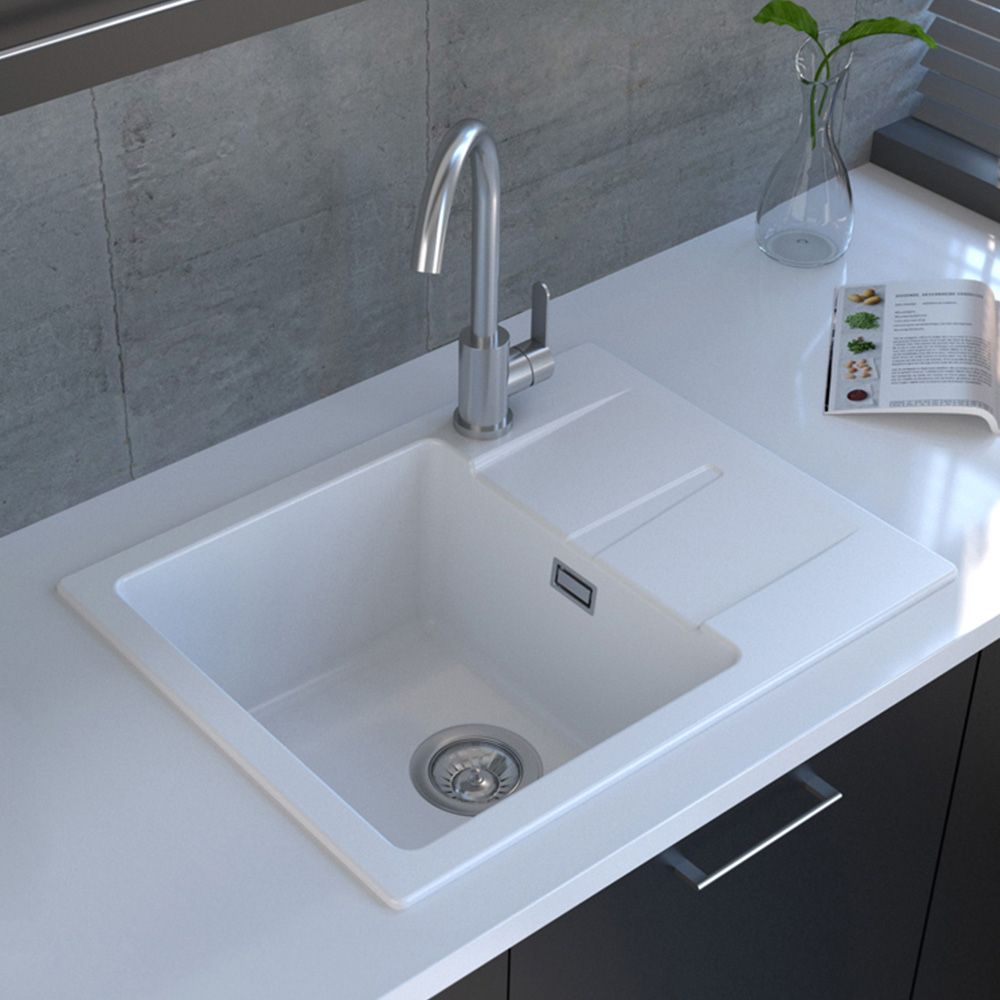 Reginox Avignon 10 PW Pure white Compact Granite Sink and Bowl 595 x 460mm Image 2