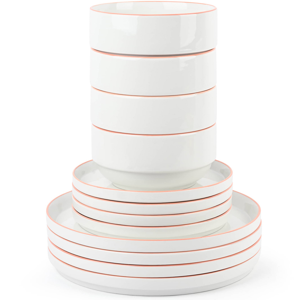 Waterside Orange Rim White Stackable 12 Piece Dinner Set Image 5