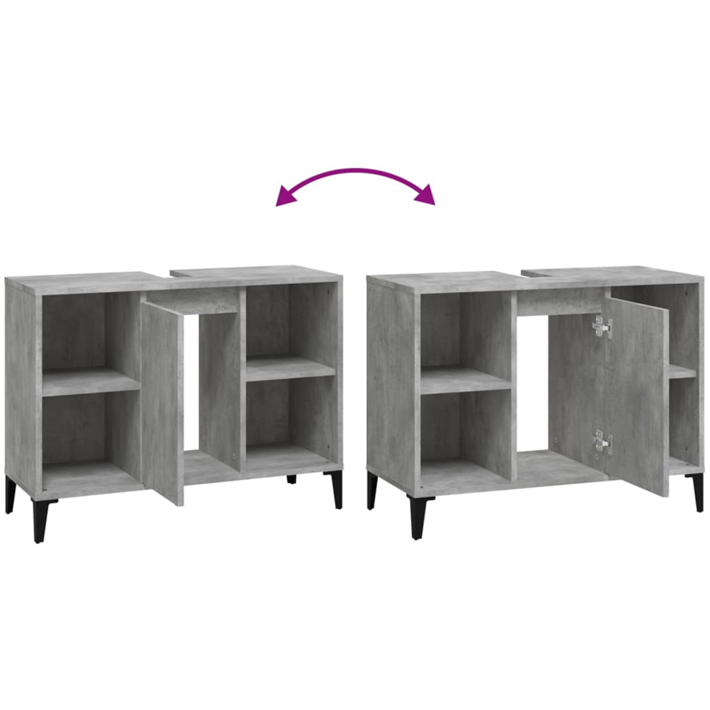 vidaXL Single Door 4 Shelf Concrete Grey Washbasin Cabinet Image 7