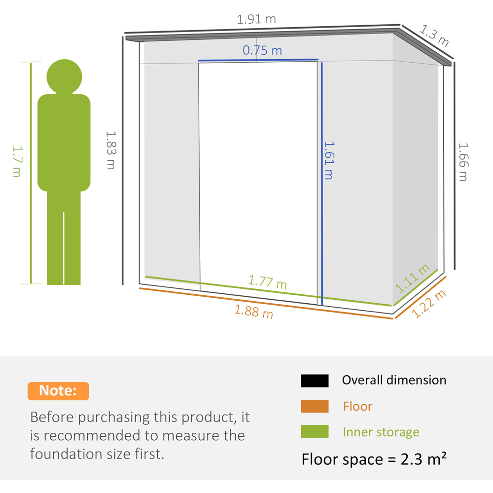 Outsunny 6.3 x 4.3ft 2 Door Light Grey Metal Garden Storage Shed Image 8