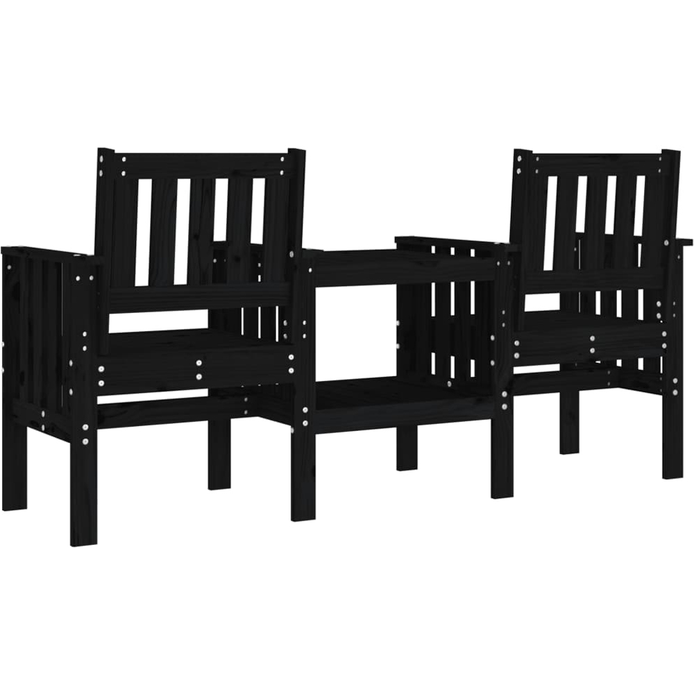 vidaXL 2 Seater Black Solid Pine Wood Slatted Garden Companion Seat Image 4