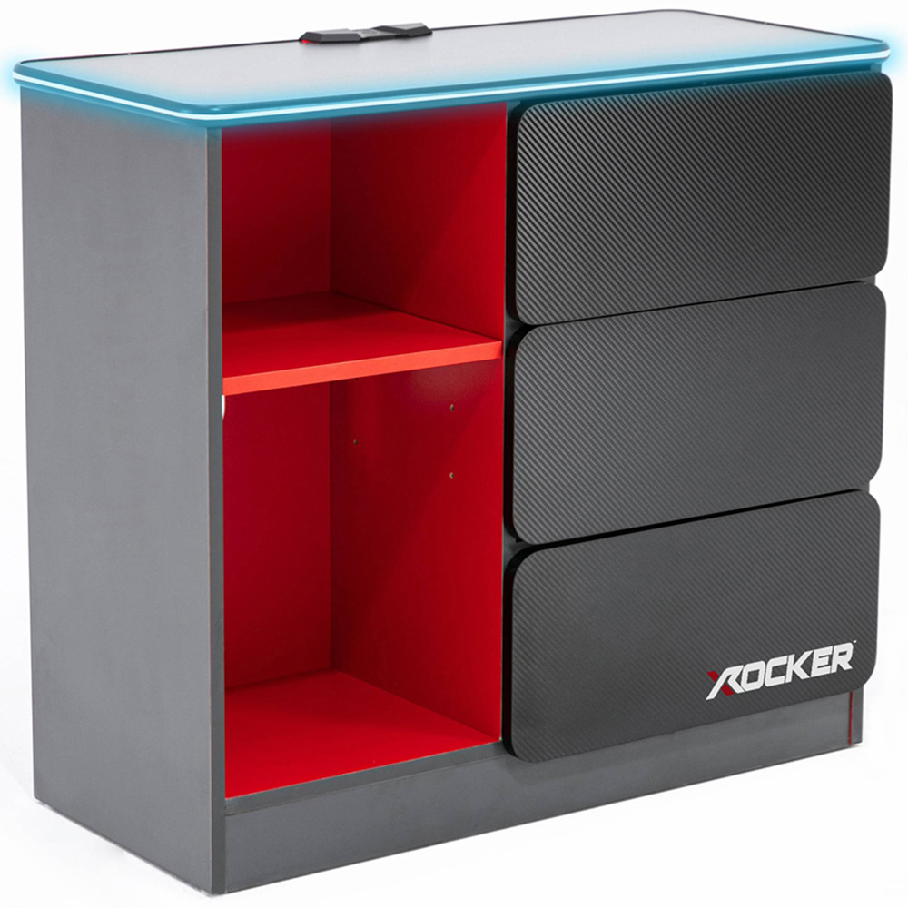 X Rocker Carbon-Tek 3 Drawer 2 Shelf Grey and Red Chest of Drawers with Neo Fibre LED Light Image 2