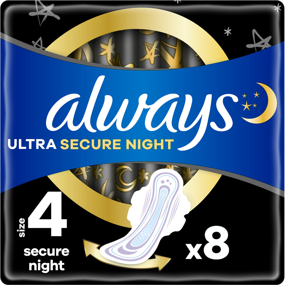 Always Ultra Secure Night Sanitary Towels with Wings Size 4 x 8 Pack Image 2