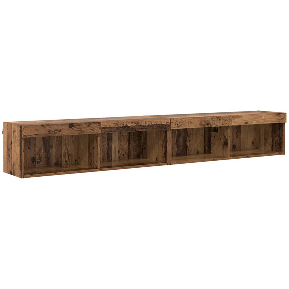 vidaXL 2 Shelf Old Wood Wall Mounted Wide TV Cabinet with LED Light 2 Pack Image 2