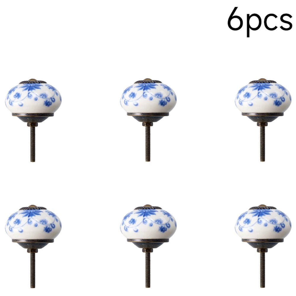 Living and Home Blue and White Porcelain Ceramic Furniture Knob 6 Pack Image 2