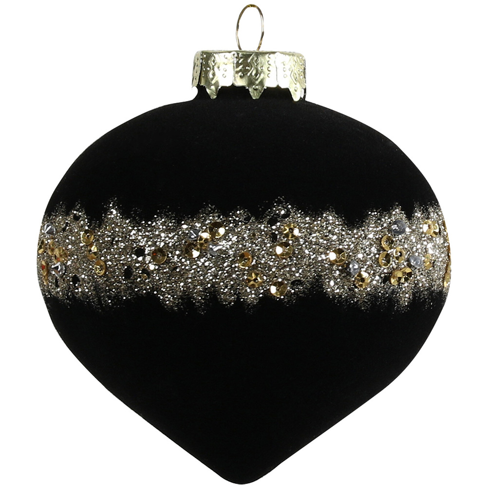 Single Chic Noir Black Flocked Glitter Wrapped Bauble in Assorted styles Image 2