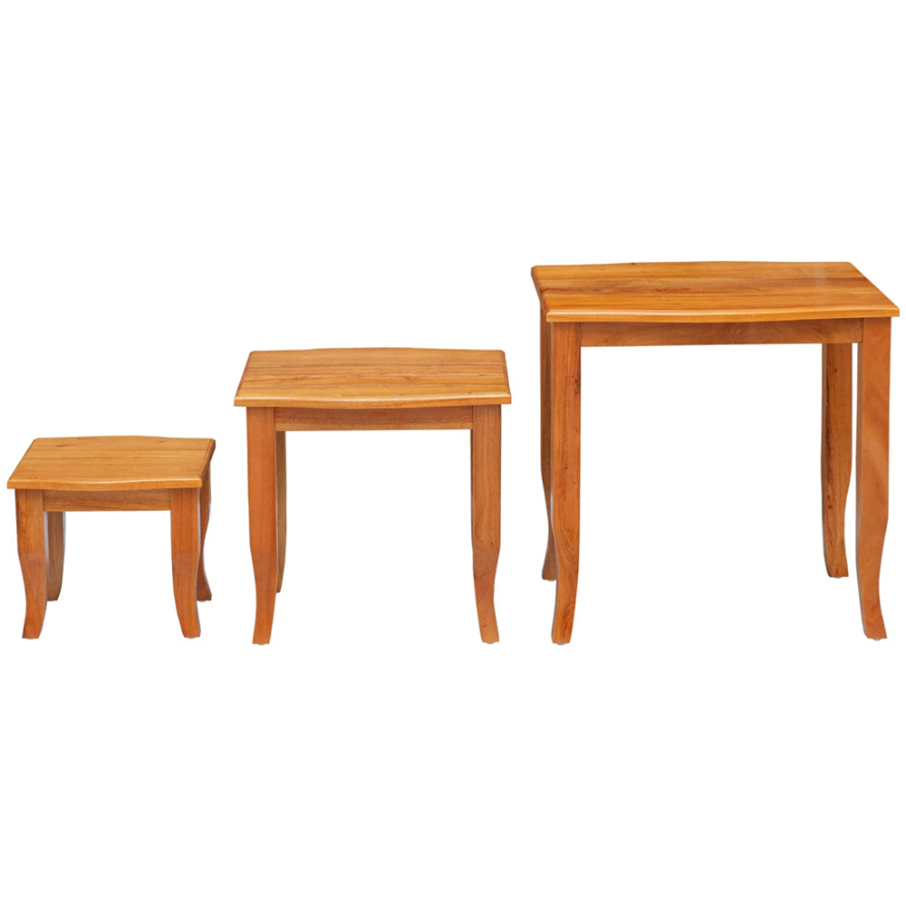 vidaXL Natural Solid Mahogany Wood Nest of Tables Set of 3 Image 6