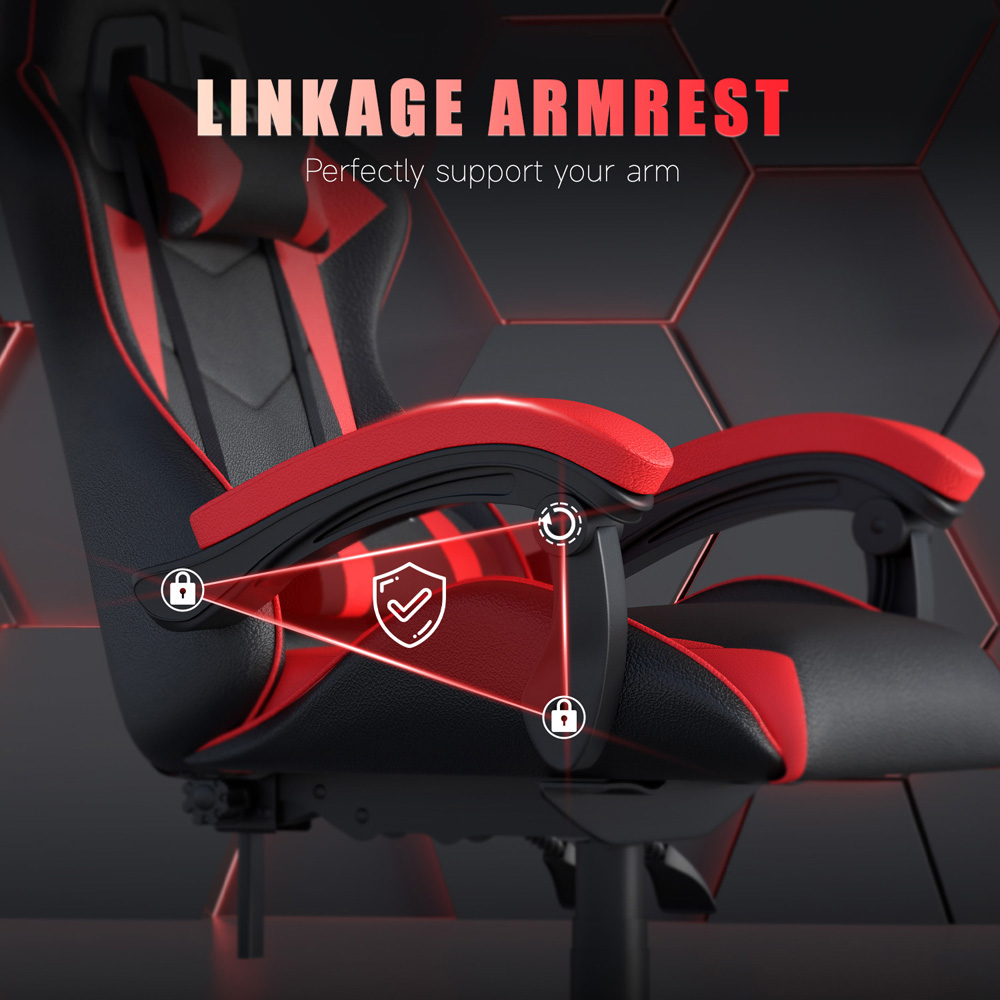Rattrix Red PU Leather Reclining High Back Gaming Chair with Headrest and Lumbar Support Image 7