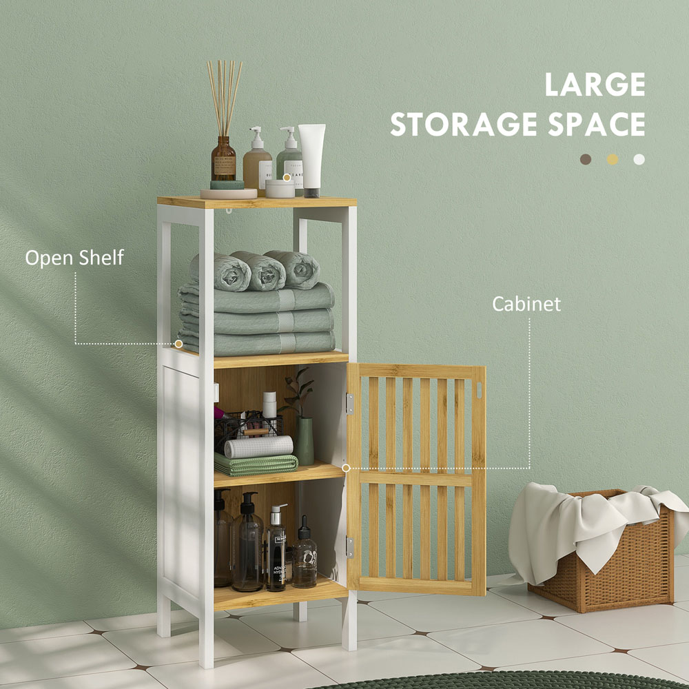 HOMCOM 2 Door 2 Shelf White Bamboo Bathroom Cupboard Image 4