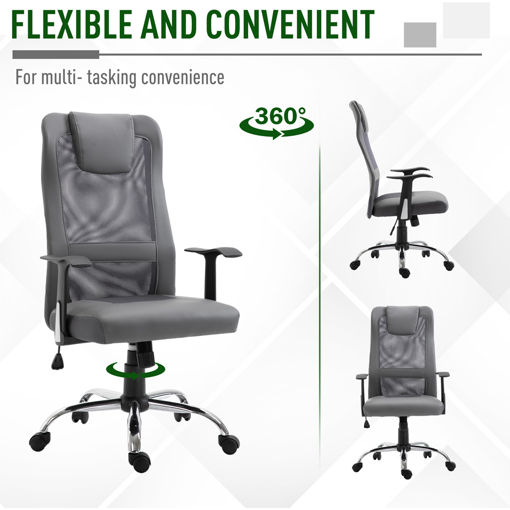 Portland Grey PU Leather and Mesh Swivel Office Desk Chair Image 4