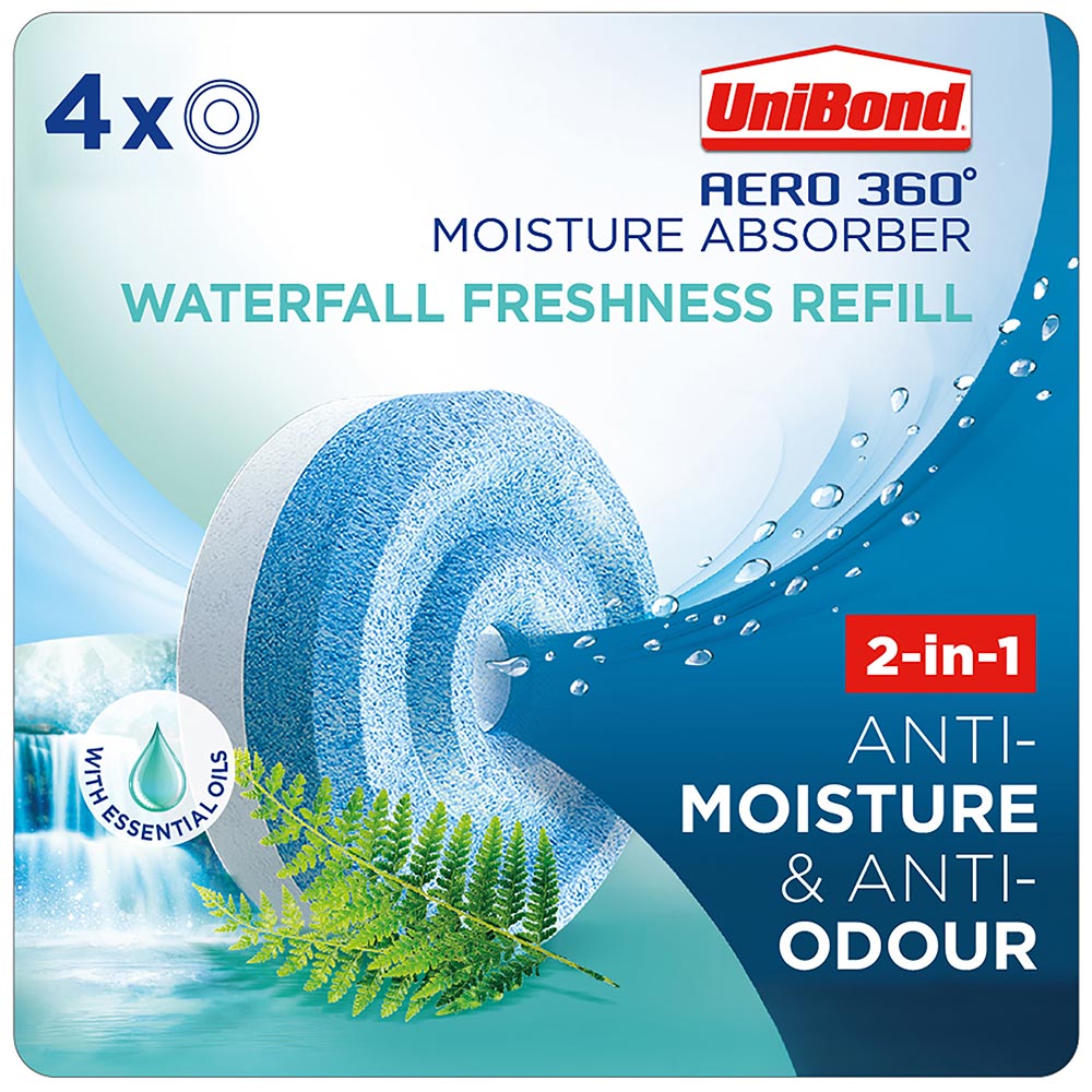 UniBond Aero 360 4 Pack Waterfall Freshness Moisture Absorber Refills Image 2