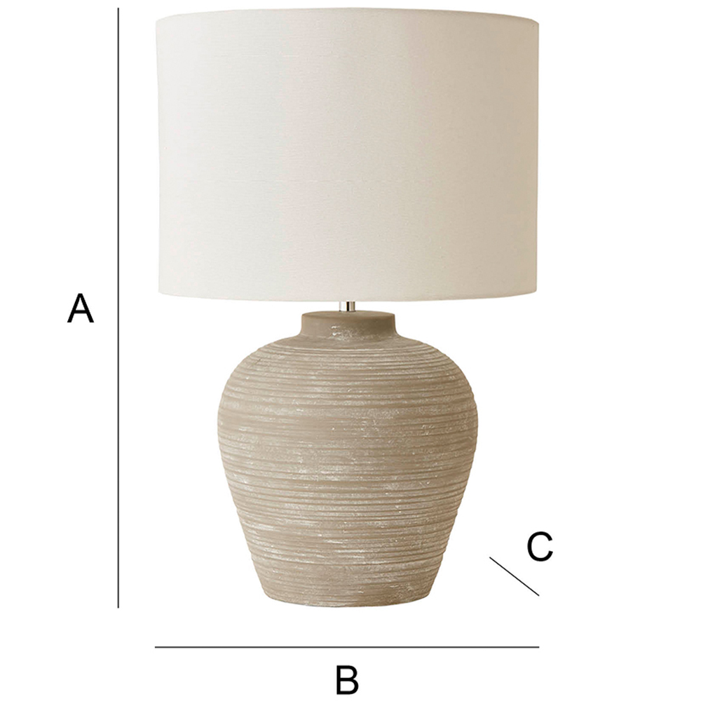 ValueLights Reid Linen Drum Lamp Shade Stone Grey Ribbed Ceramic Large LED Table Lamp Image 8