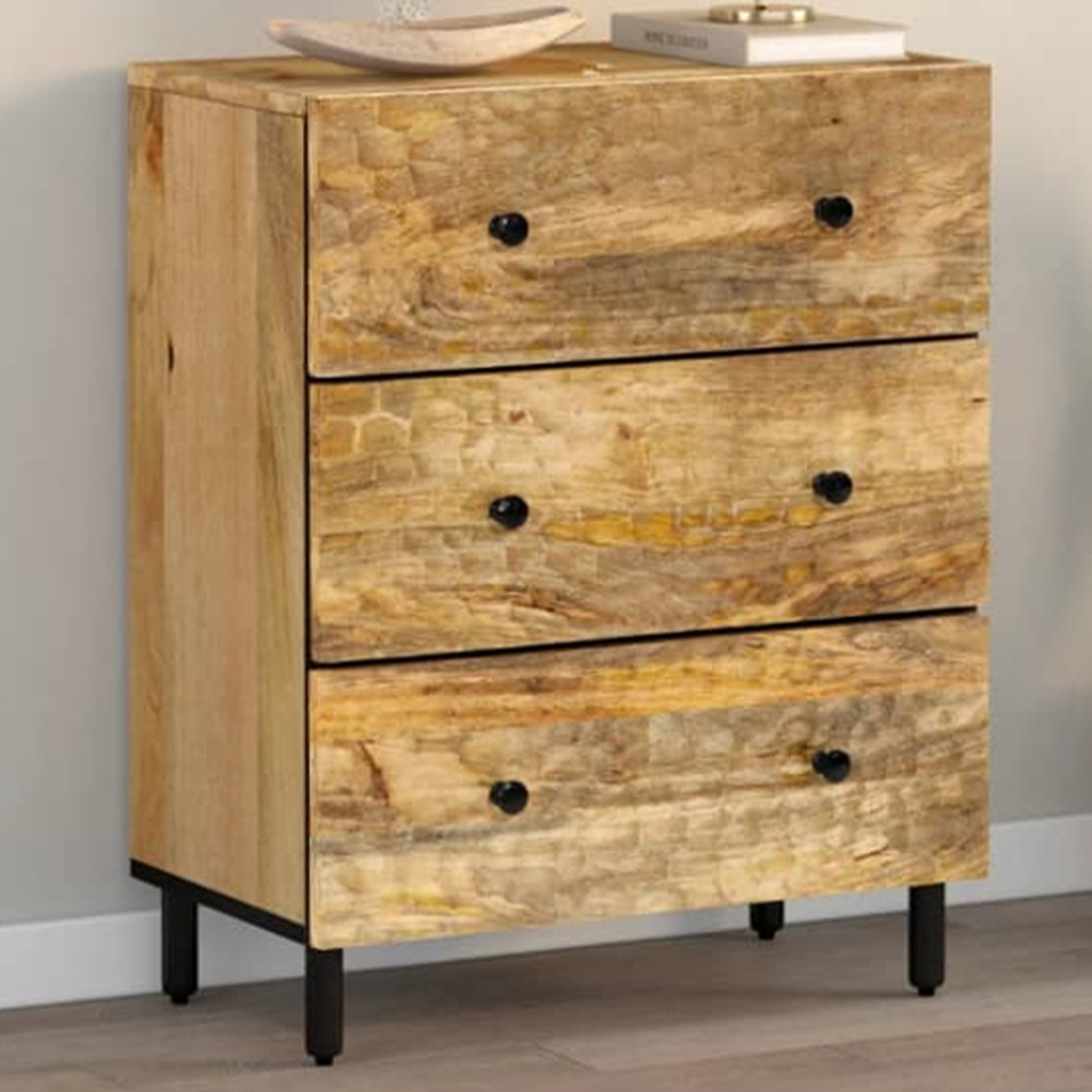 vidaXL 3 Drawer Solid Mango Wood Side Cabinet Image 1