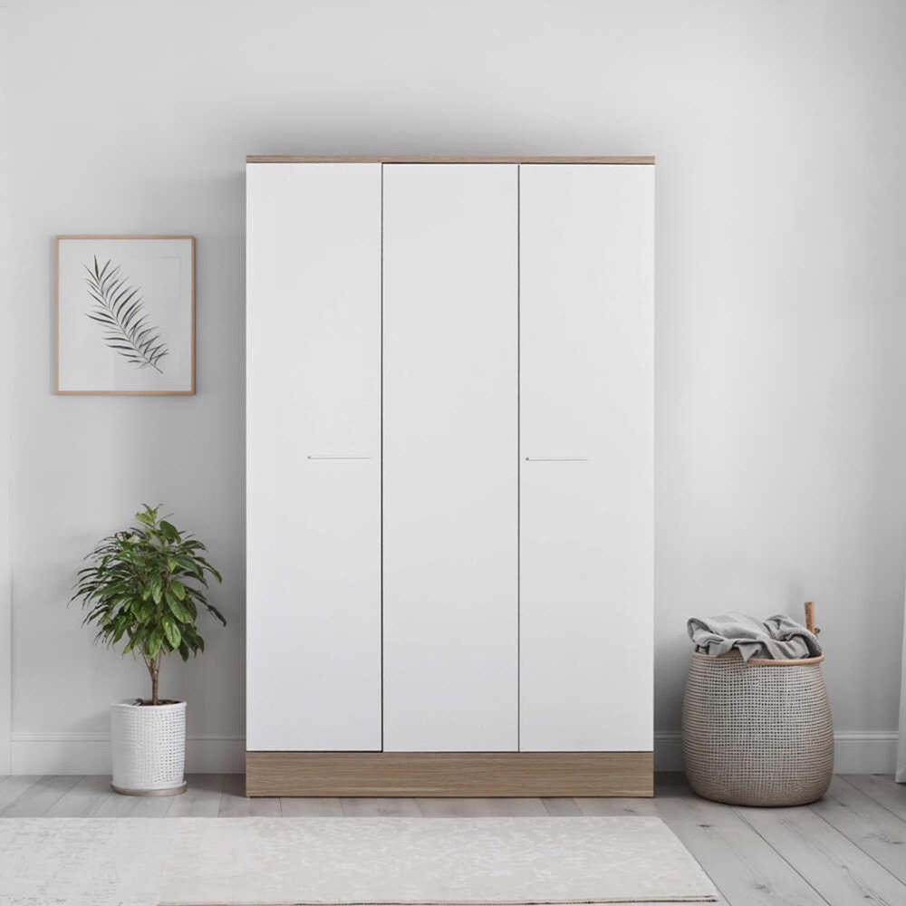 FWStyle 3 Door Single Drawer White Triple Wardrobe Image 5