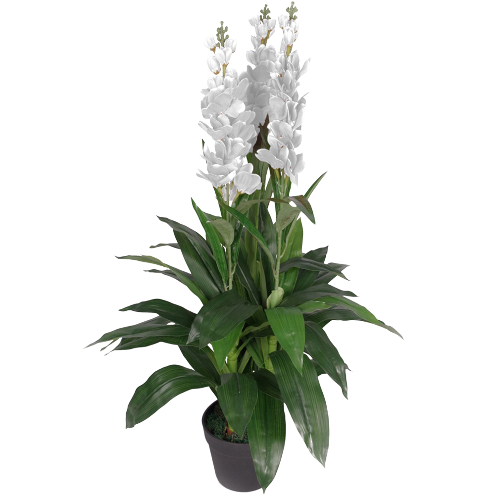 Leaf Artificial White Cymbidium Orchid Plant 100cm Image 1