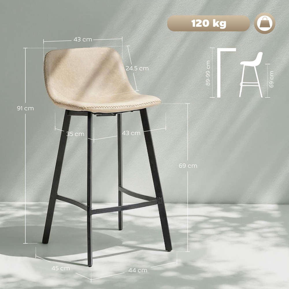 Portland Light Brown Faux Leather Bar Stool Set of 2 Image 9