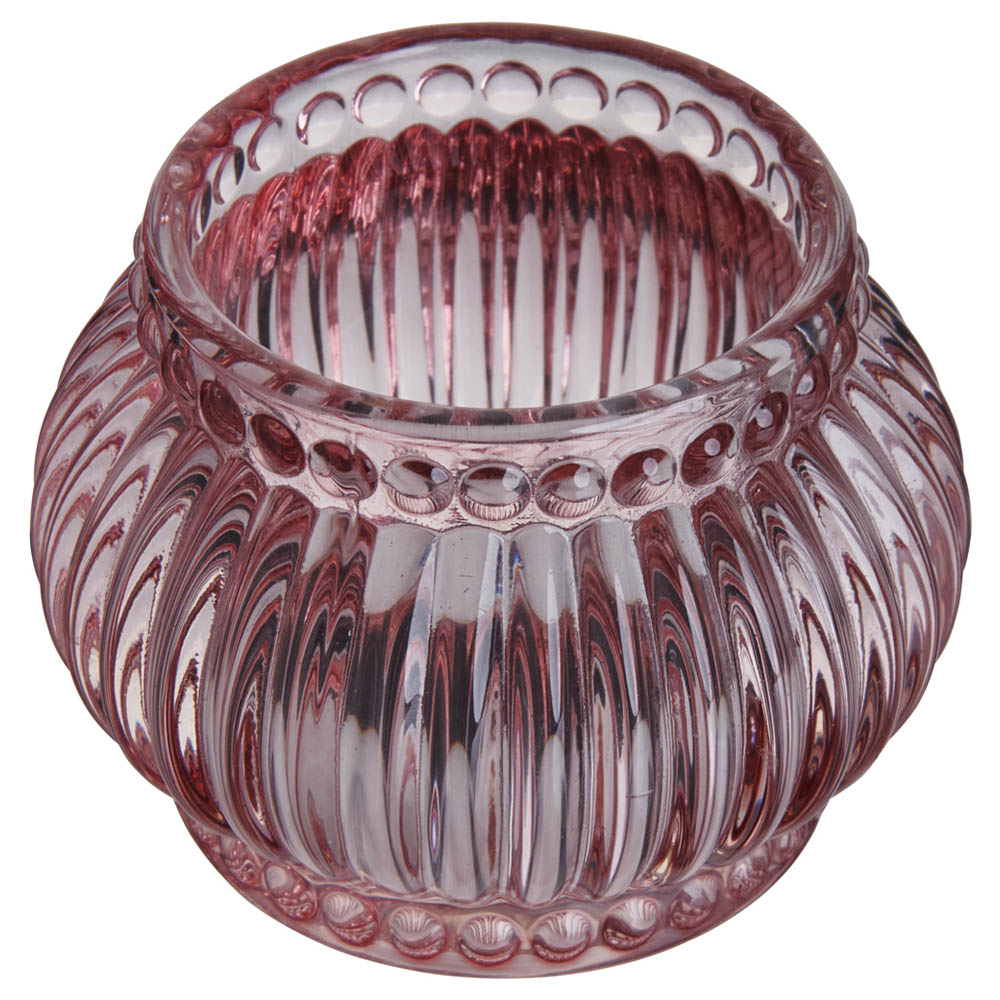 Wilko Vintage Pink Glass Tealight Holder Image 1