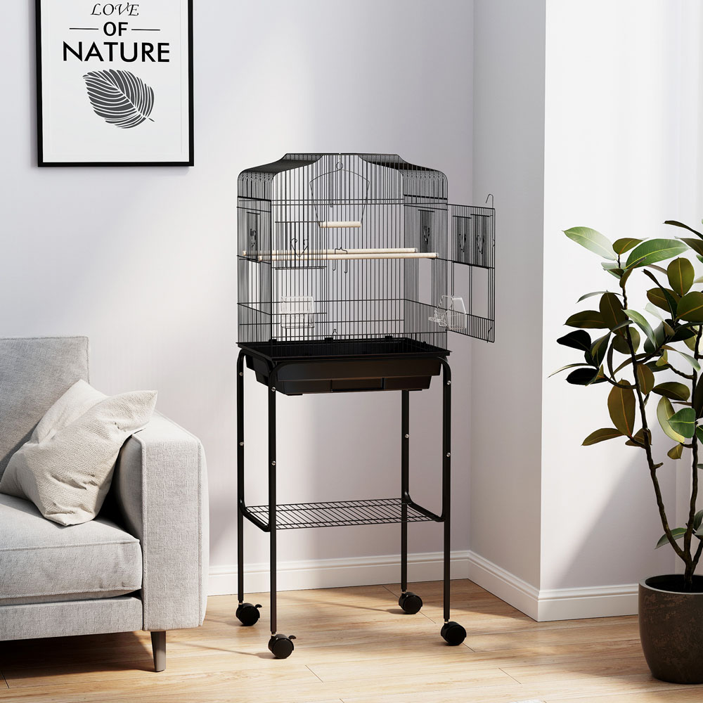 PawHut Black Bird Cage with Stand Tray Image 5