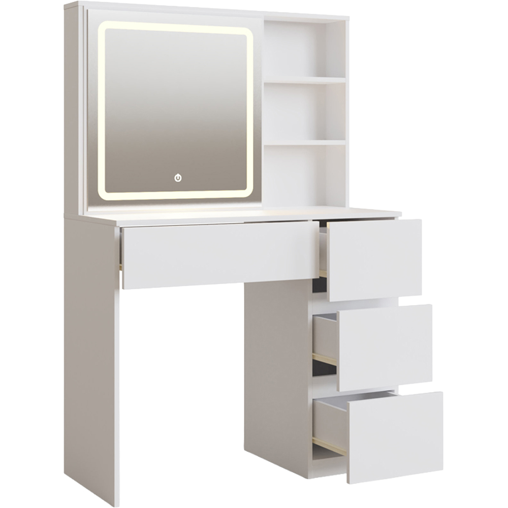 GFW Maeve 4 Drawer 3 Shelf White Dressing Table with Sliding LED Mirror Image 4