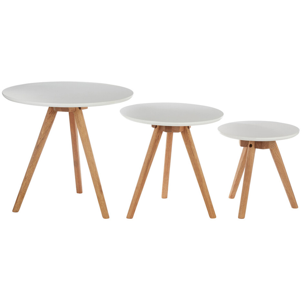Premier Housewares Nostra White Oak Wood Side Table with Tapered Legs Set of 3 Image 2
