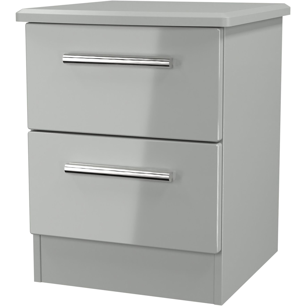 Crowndale Knightsbridge 2 Drawer Grey Gloss and Dusk Grey Compact Bedside Cabinet Ready Assembled Image 2