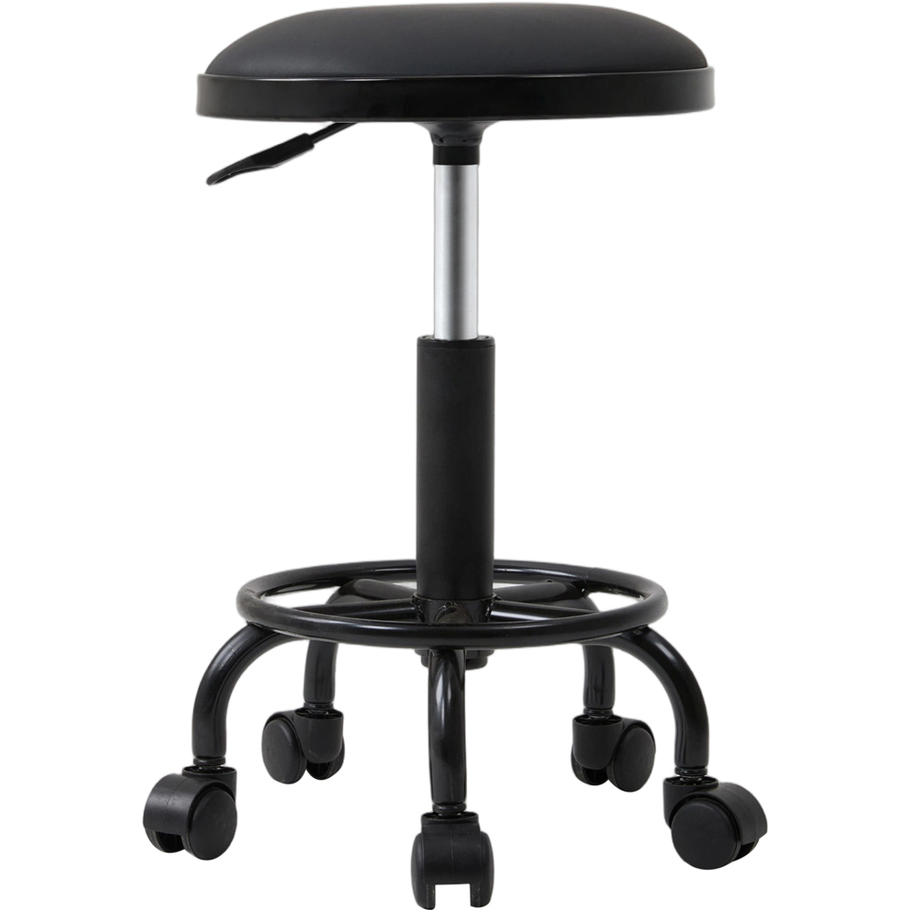 Living and Home Black PU Leather Height Adjustable Round Rolling Stool Image 1