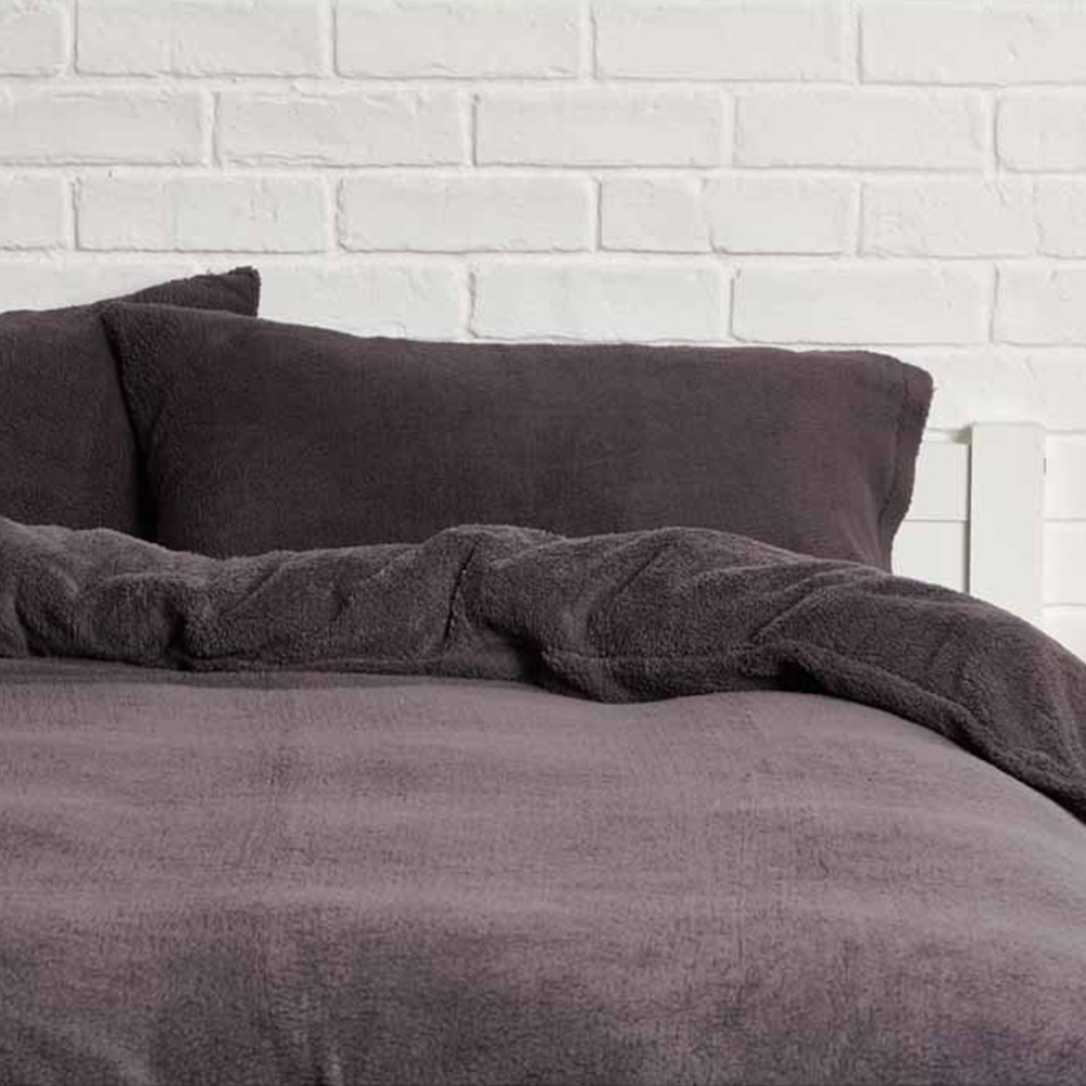 Sleepdown Double Charcoal Soft Teddy Fleece Duvet Set Image 1