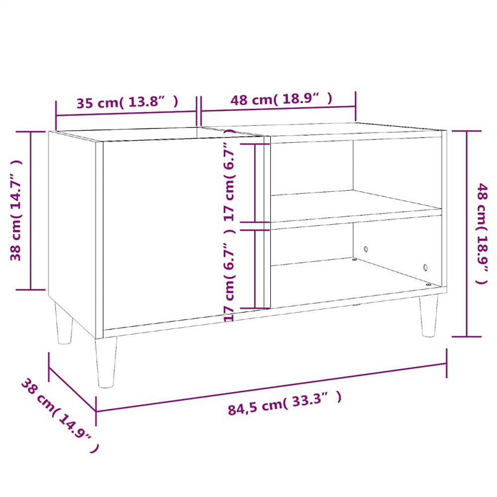 vidaXL 2 Shelf Concrete Grey Rectangular Record Cabinet Image 8