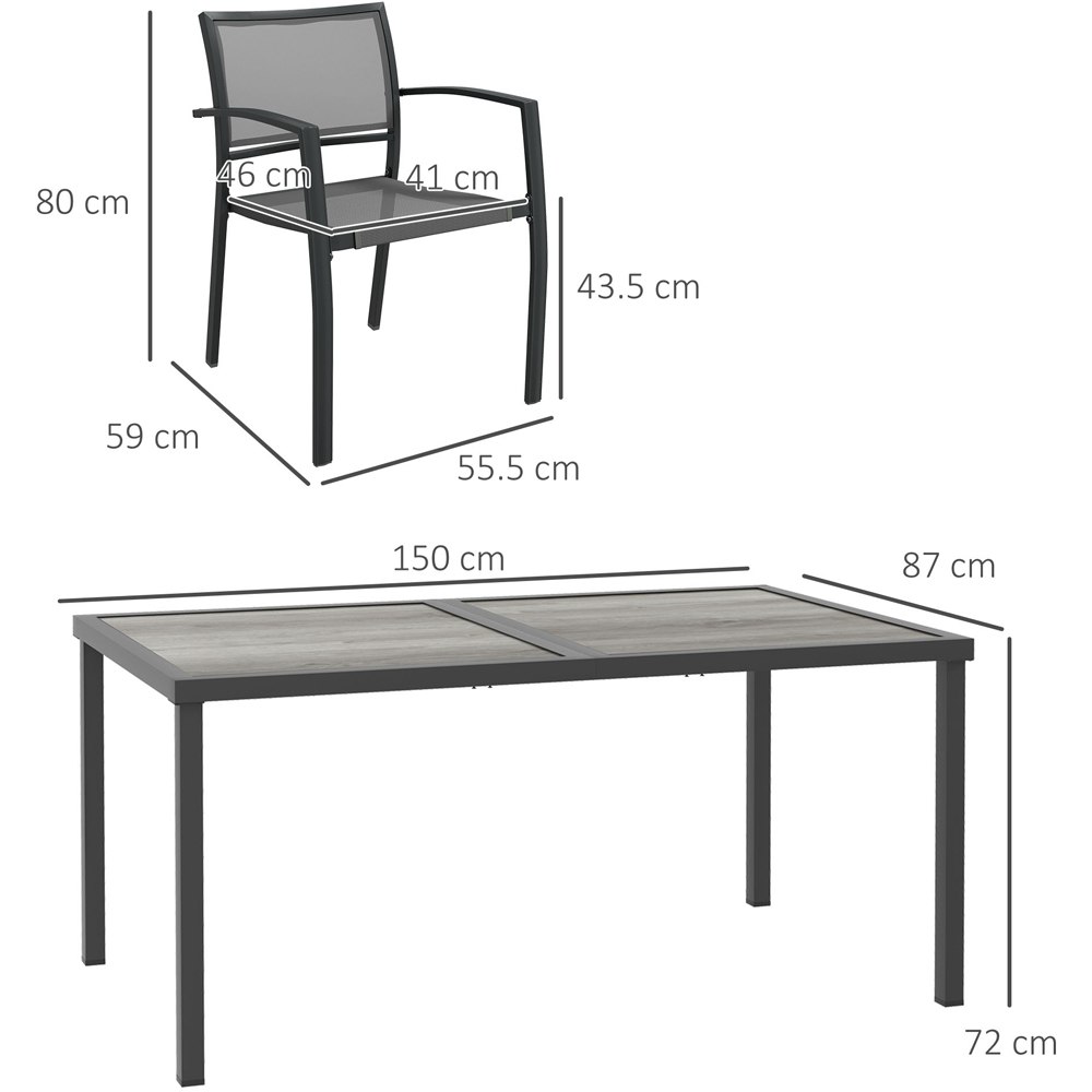 Outsunny 6 Seater Black and Wood Effect Garden Dining Set Image 8