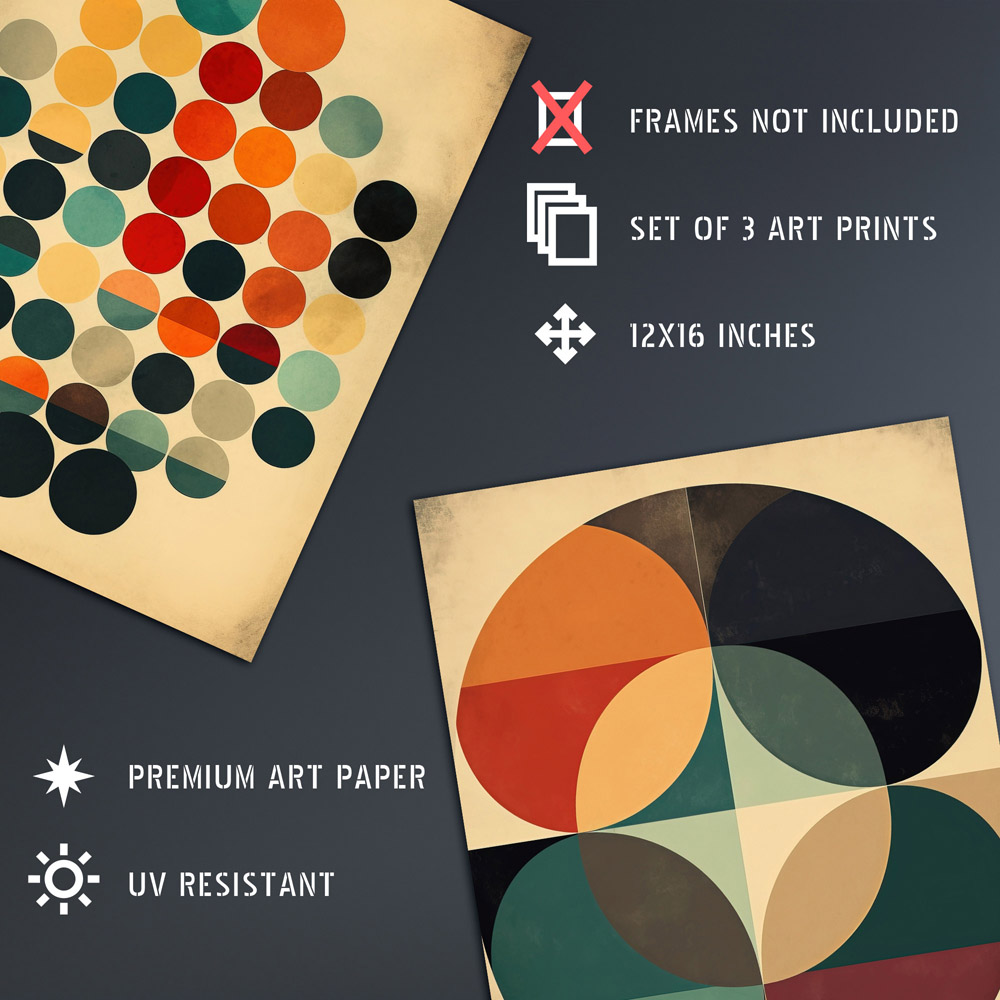 Artery8 Bauhaus Mid Century Abstract Circles Wall Art Print 30 x 41cm 3 Pack Image 4