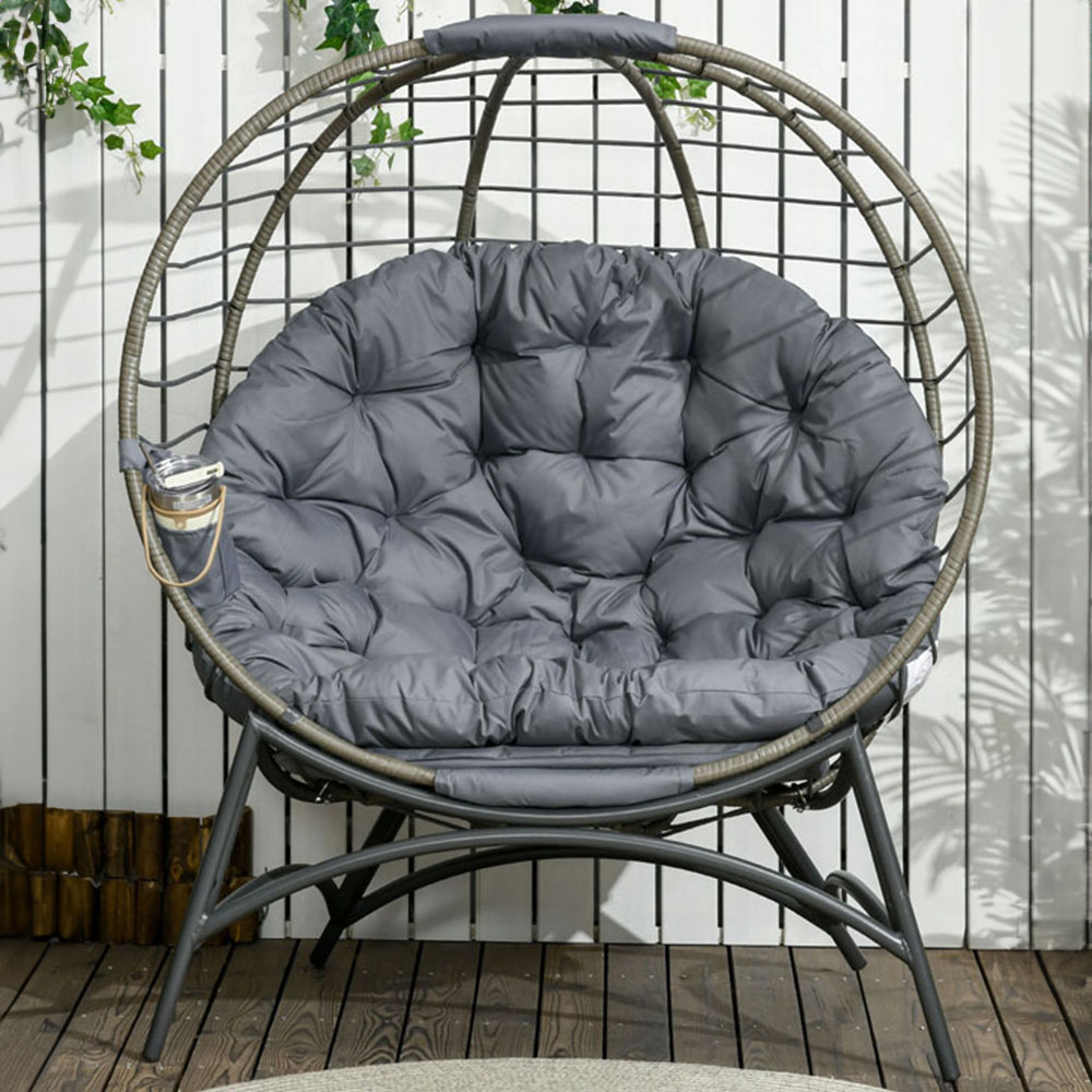Outsunny Black Rattan Egg Chair with Cushions Image 1